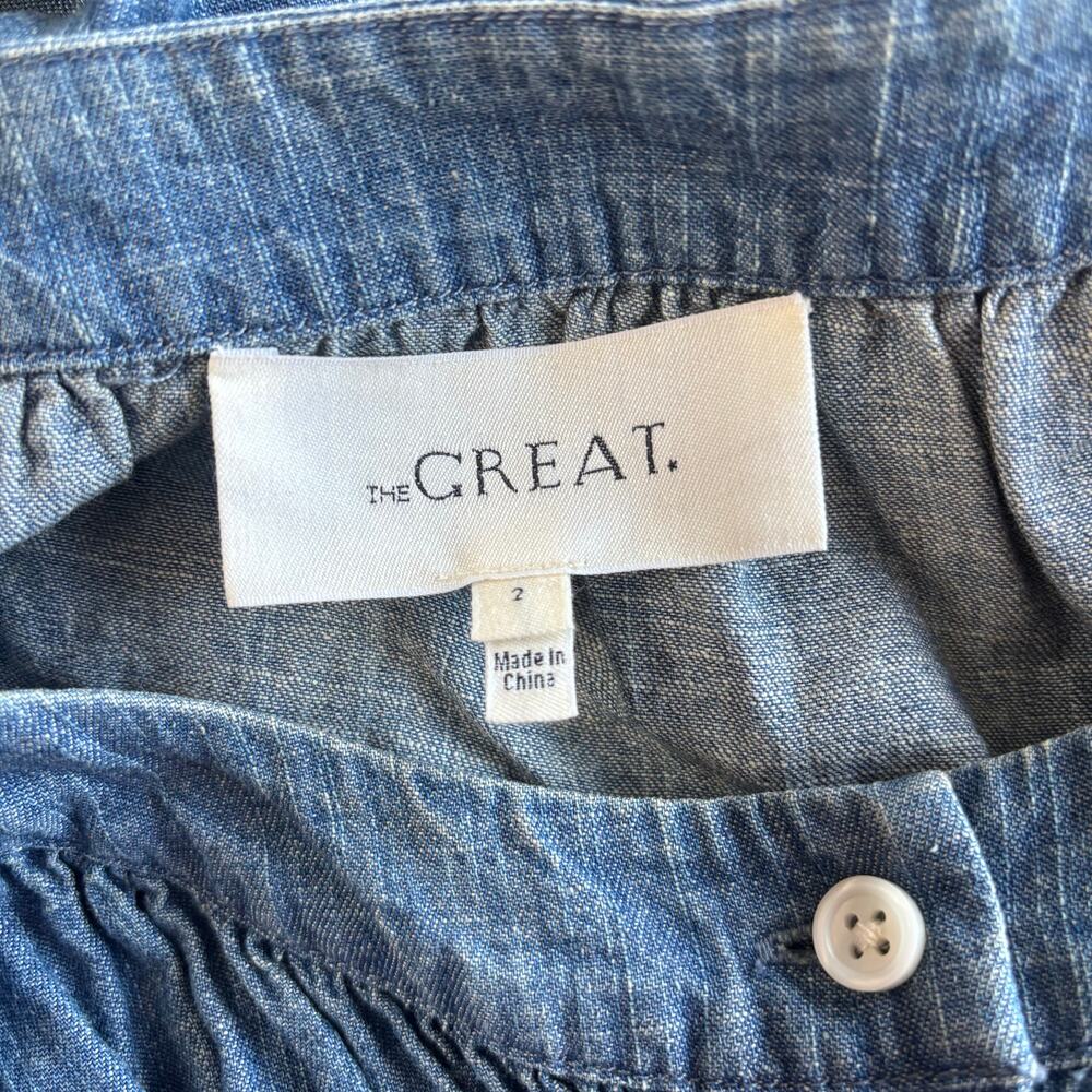 The Great Puff Sleeve Button Up Top Blouse Blue Chambray Size 2 - Picture 4 of 6